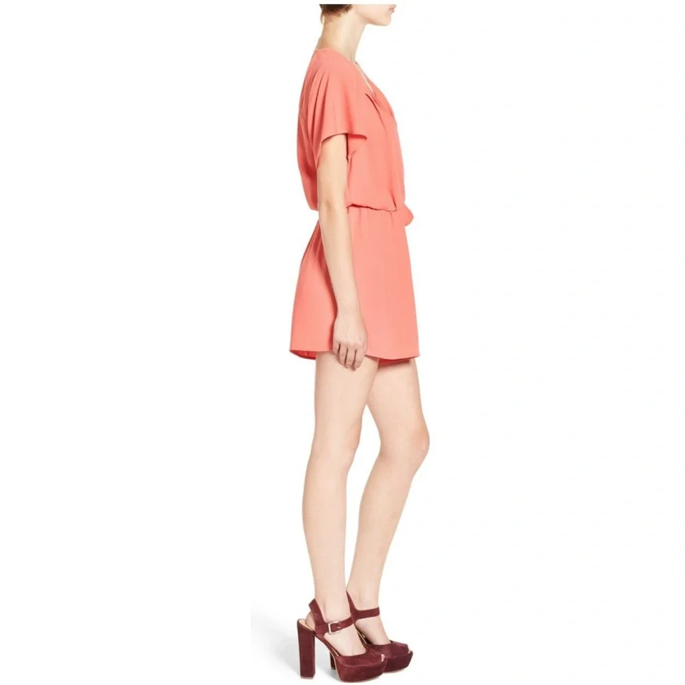 LEITH Flutter‎ Sleeve Surplice Romper, Coral, M